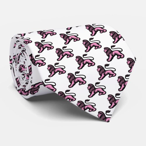 Lion Statant _ Black with Pink on White Neck Tie