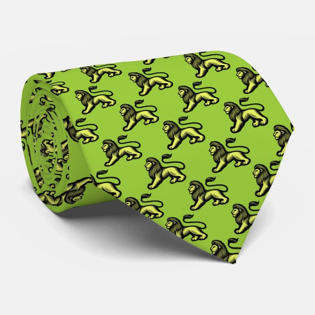 Lion Statant - Black with Shades of Green Neck Tie (Rolled)
