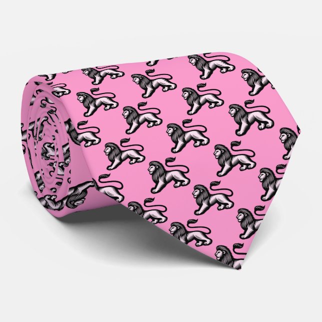 Lion Statant - Black with Shades of Pink Neck Tie (Rolled)