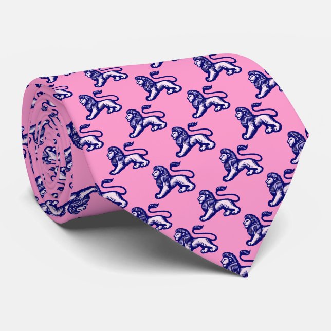 Lion Statant - Deep Navy with Shades of Pink Neck Tie (Rolled)
