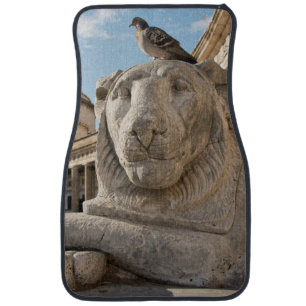 Lion statue in front of historic church car floor mat