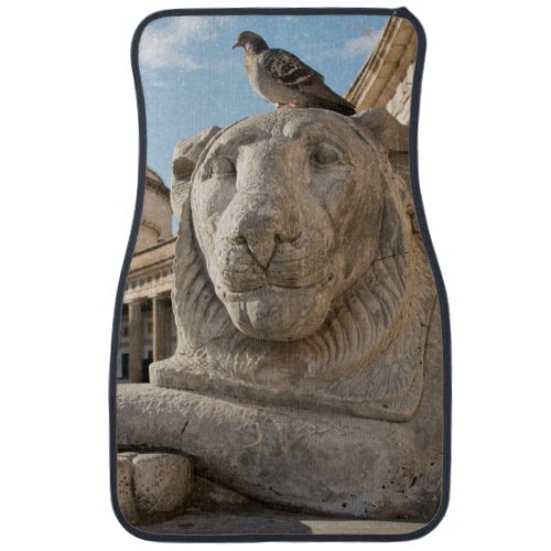 Lion statue in front of historic church car floor mat