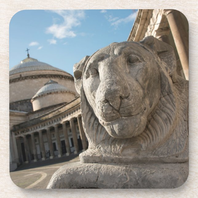 Lion statue in front of San Francesco di Paola Drink Coaster (Front)