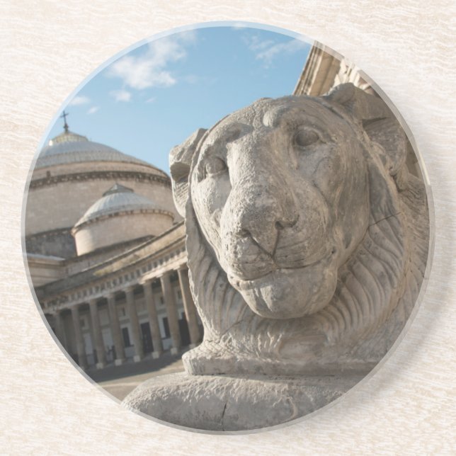 Lion statue in front of San Francesco di Paola Drink Coaster (Front)