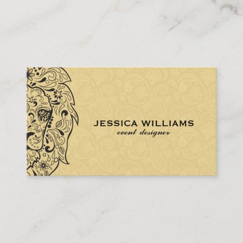 Lion Sugar Skull  Beige Paisley Business Card