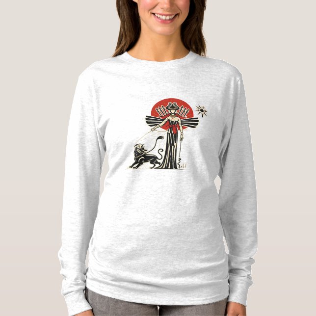 Lion & Sun Empress – Ancient Persian Mythology Art T-Shirt (Front)