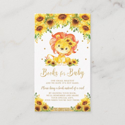 Lion Sunflower Baby Shower Bring a Book Enclosure Card