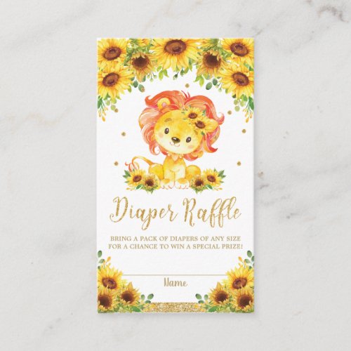 Lion Sunflower Baby Shower Diaper Raffle Ticket Enclosure Card