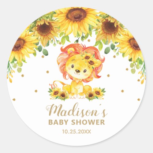 Lion Sunflower Baby Shower Thank You Favors Classi Classic Round Sticker