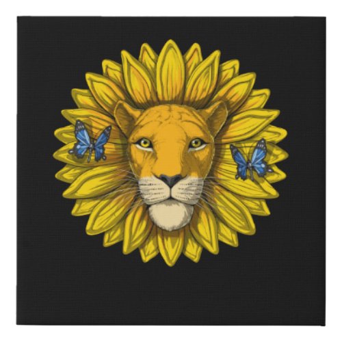 Lion Sunflower Faux Canvas Print
