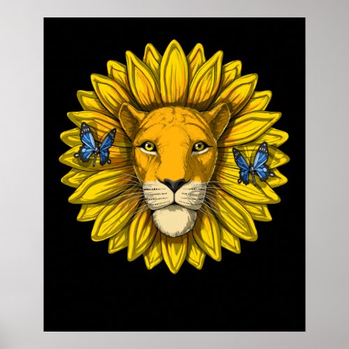 Lion Sunflower Poster