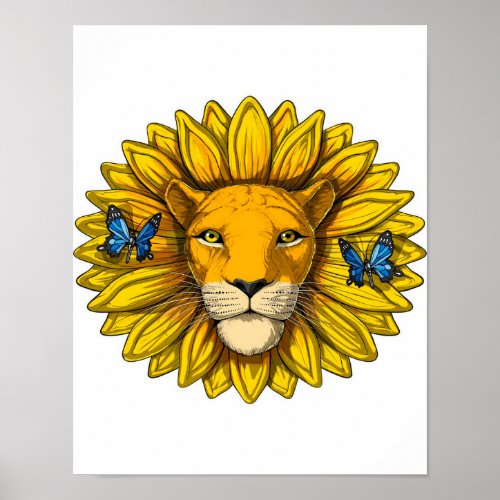 Lion Sunflower Sunflowers Lover Poster