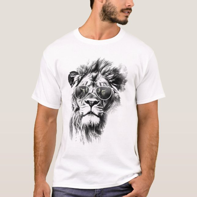 Lion Sunglasses Art Animal Drawing Lion T-Shirt (Front)