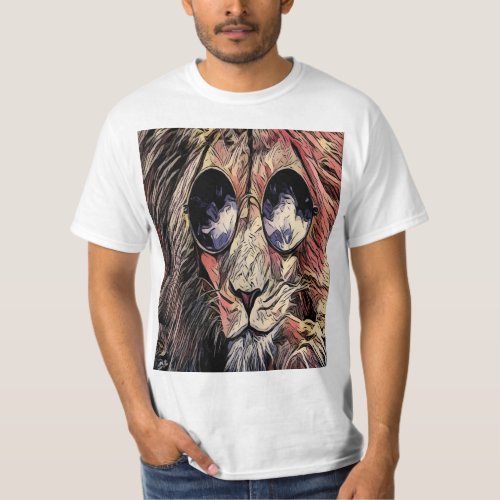 Lion Sunglasses Portrait T_Shirt _ Wild Animal Tee