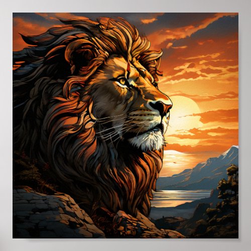 Lion sunset Poster Paper Matte