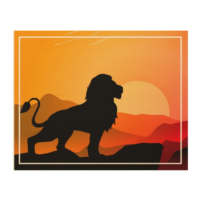 Lion Sunset Silhouette Illustration-34656 Wood Wall Art (Front)
