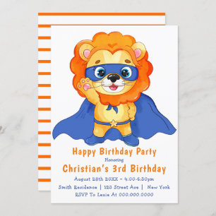 Lion Superhero 3rd Birthday Invitations