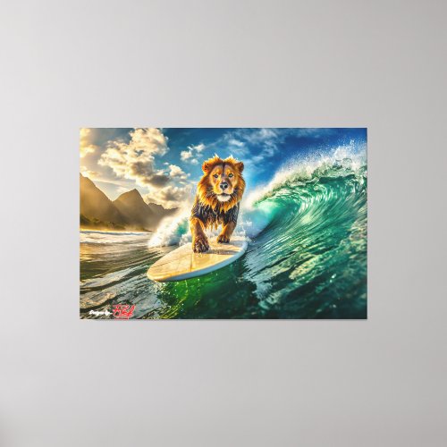 Lion Surfing Design by Rich AMeN Gill Canvas Print