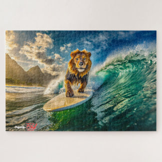Lion Surfing Design by Rich AMeN Gill Jigsaw Puzzle
