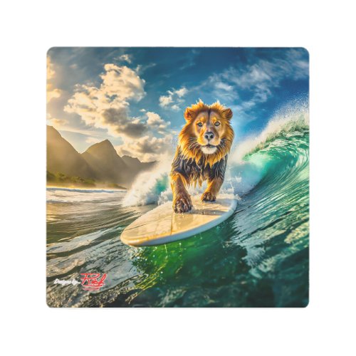 Lion Surfing Design by Rich AMeN Gill Metal Print