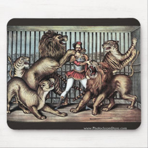 Lion Tamer In Cage With Lions Circus Poster Mouse Pad