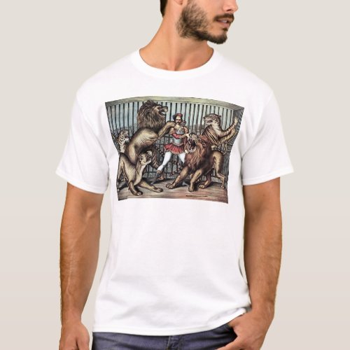 Lion Tamer In Cage With Lions Circus Poster T_Shirt