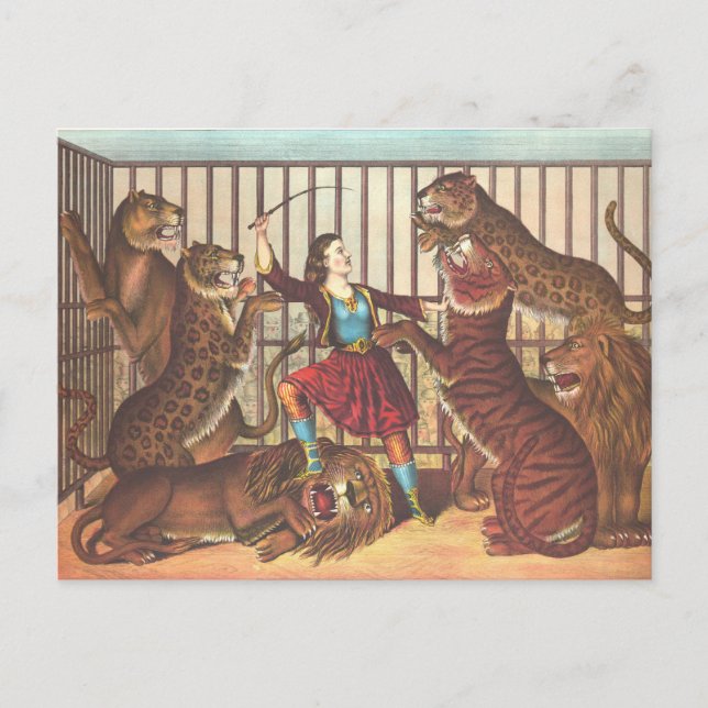 Lion Tamer Vintage Circus Postcard (Front)