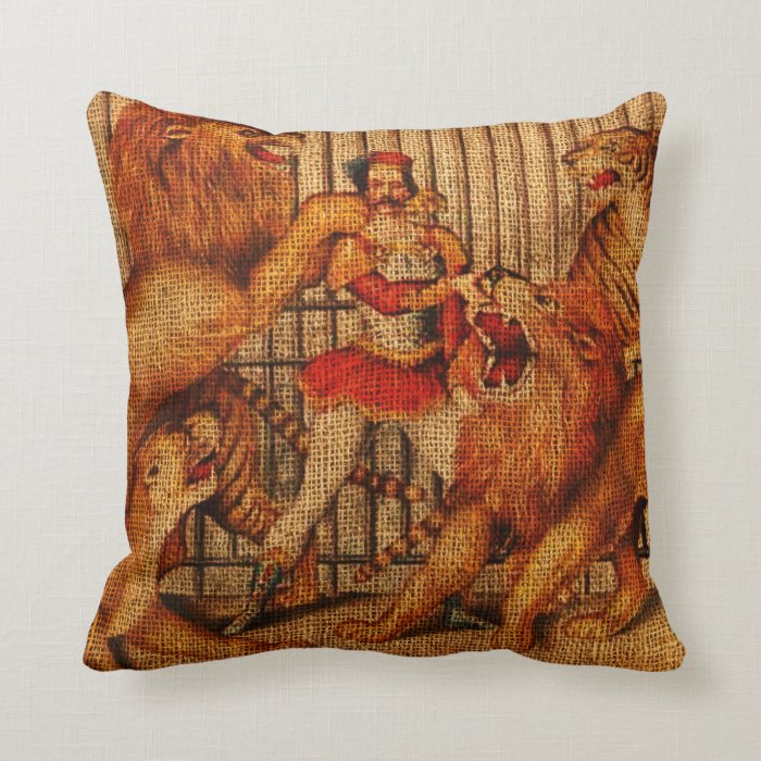 Lion Tamer Vintage Circus Throw Pillow