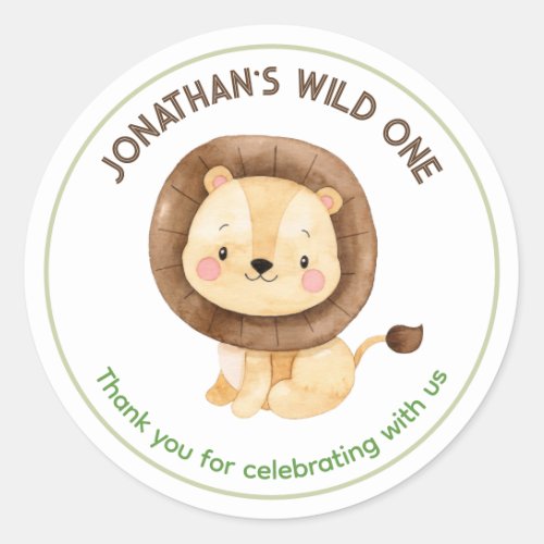 Lion Thank You Boy Birthday Favor Stickers Safari
