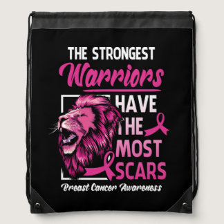Lion The Strongest Warriors Breast Cancer Awarenes Drawstring Bag