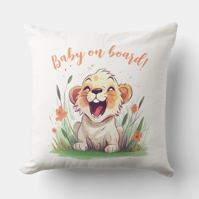 Lion Themed Baby Shower Throw Pillow (Front)