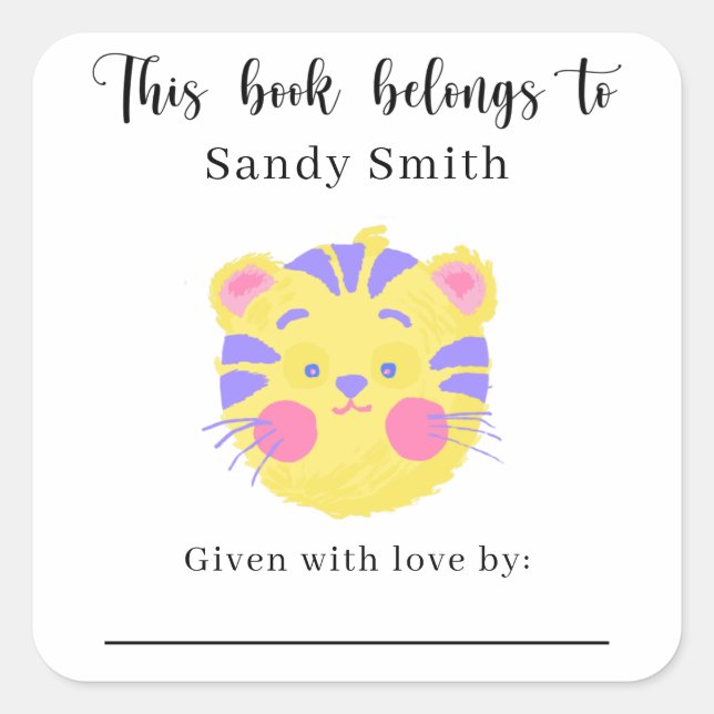 Lion - This book belongs to with message Square Sticker (Front)