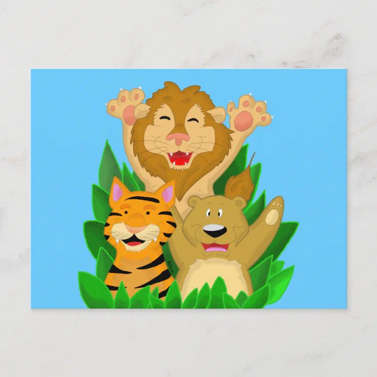 Lion Tiger and Bear Cartoon Postcard | Zazzle