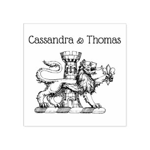 Lion Tower Fleur de Lis Crest C Couple Name Rubber Stamp