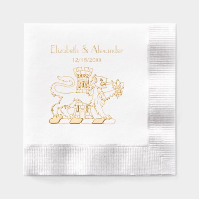 Lion Tower Fleur de Lis Crest Emblem C Foil Napkins (Front)