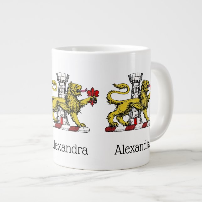 Lion Tower Fleur de Lis Crest Emblem C Large Coffee Mug (Front Right)