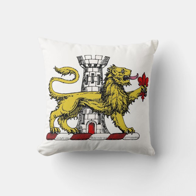 Lion Tower Fleur de Lis Crest Emblem C Throw Pillow (Front)