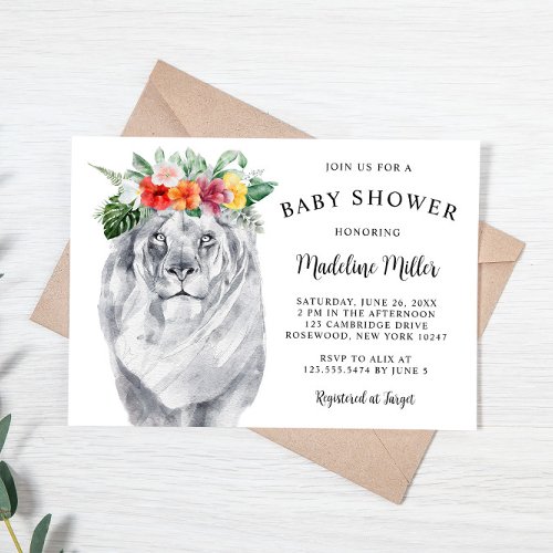 Lion Tropical Safari Baby Shower Invitation