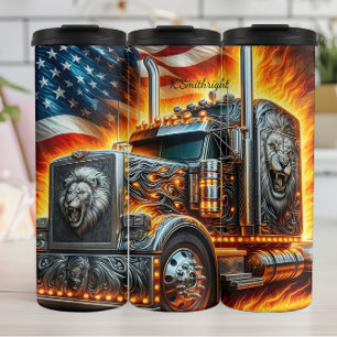 Lion Truck American Flag Fire Thermal Tumbler