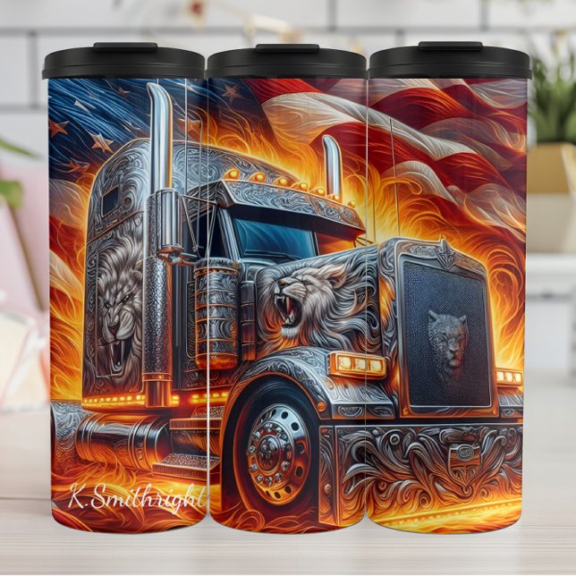 Lion Truck American Flag Power Thermal Tumbler (Creator Uploaded)