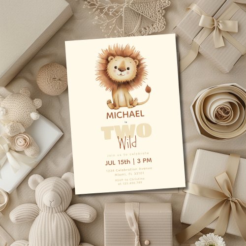 Lion Two Wild Safari Animals 2nd Birthday Invitation