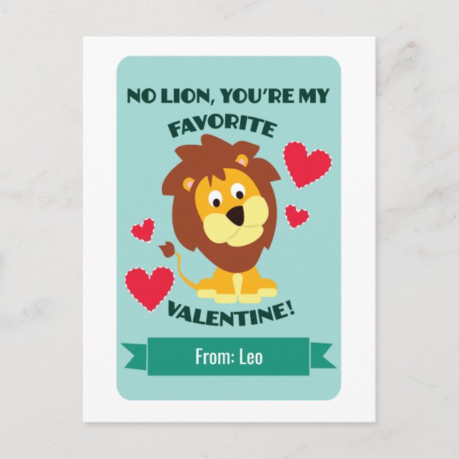 Lion Valentine Classrom Holiday Postcard (Front)