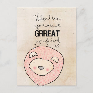 Lion Valentine You Are A Grreat Friend. Holiday Postcard