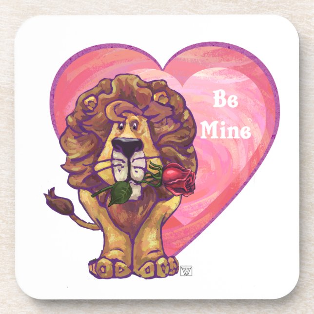 Lion Valentine's Day Beverage Coaster (Front)