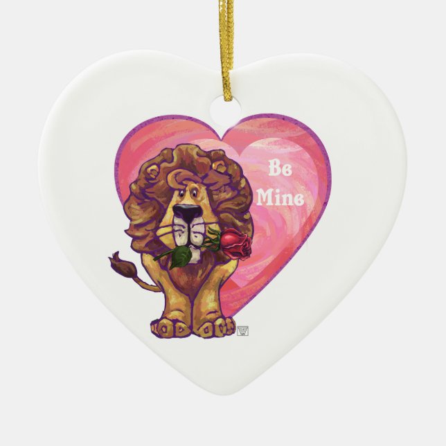 Lion Valentine's Day Ceramic Ornament (Front)
