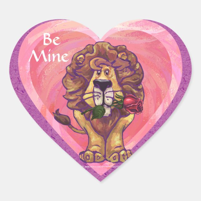 Lion Valentine's Day Heart Sticker (Front)