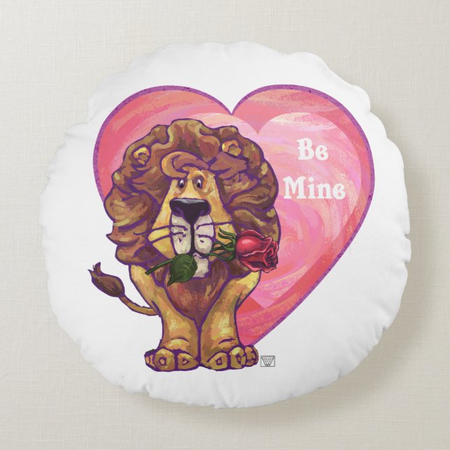 Lion Valentine's Day Round Pillow (Front)