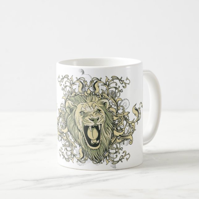 Lion Visual Arts Motif Head Coffee Mug (Front Right)
