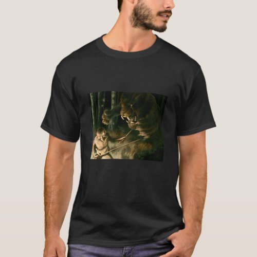 Lion Vs Hunter Tale  Lunging Strike T_Shirt