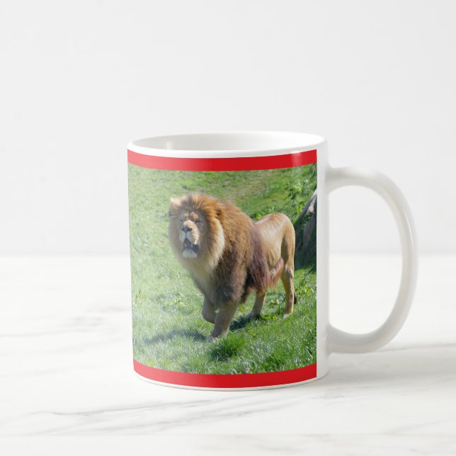 Lion walking on grass coffee mug (Right)
